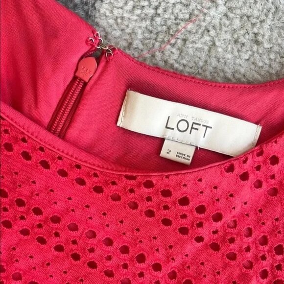 LOFT Red Ribbed Ruffled Mini Dress - Picture 2 of 4